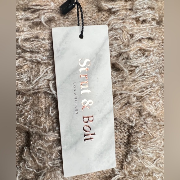 Taupe Fringe Balloon Sleeve Pullover Knit Sweater NWT - Picture 8 of 9